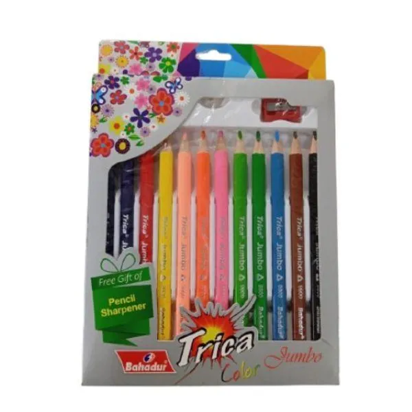 Trica 12 Color Pencil Jumbo with Free Gift of Pencil Sharpener 