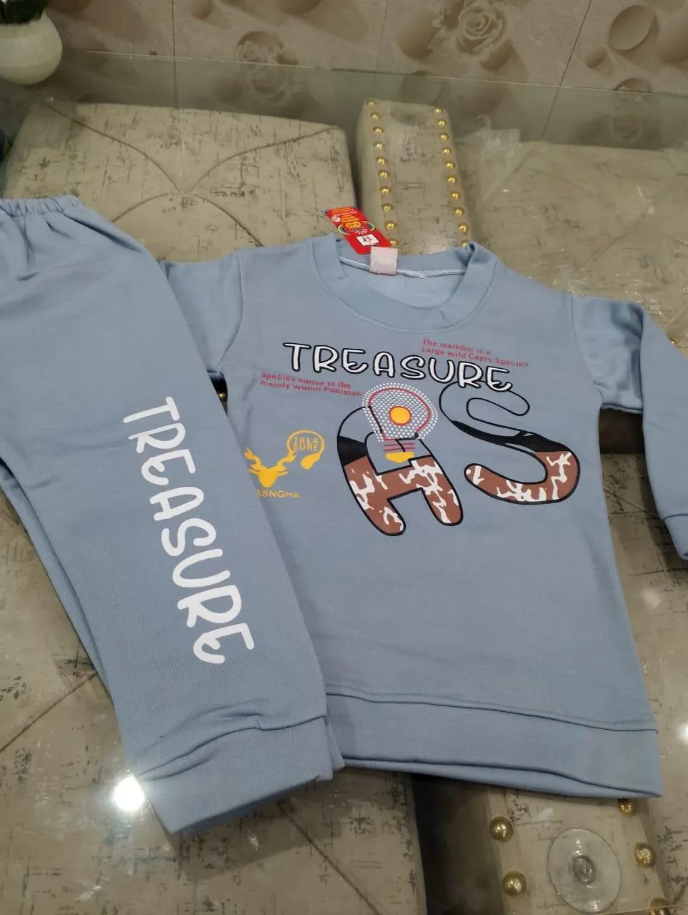 2 Pcs Boy's Cotton Fleece Printed Tracksuit (Shirt + Trouser)  Short Description: