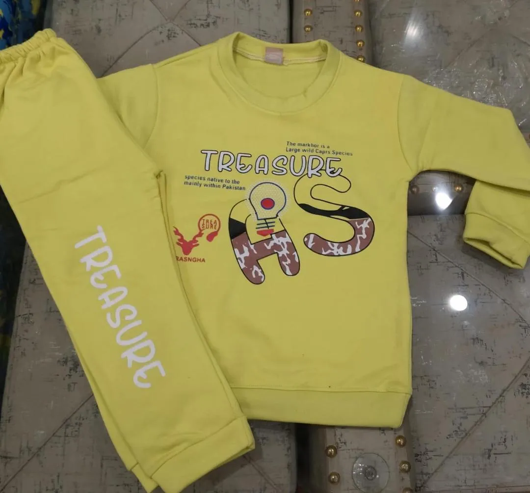 2 Pcs Boy's Cotton Fleece Printed Tracksuit (Shirt + Trouser)  Short Description: