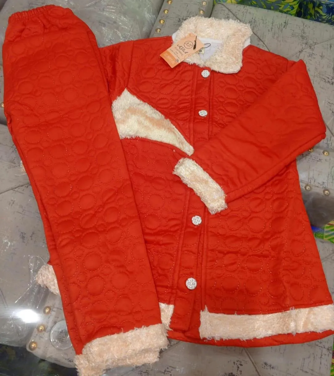 2 Pcs Girls Wool Fleece Printed Suit (Shirt + Trouser) – Excellent Quality Winter Wear