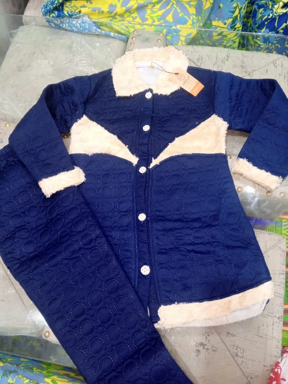 2 Pcs Girls Wool Fleece Printed Suit (Shirt + Trouser) – Excellent Quality Winter Wear