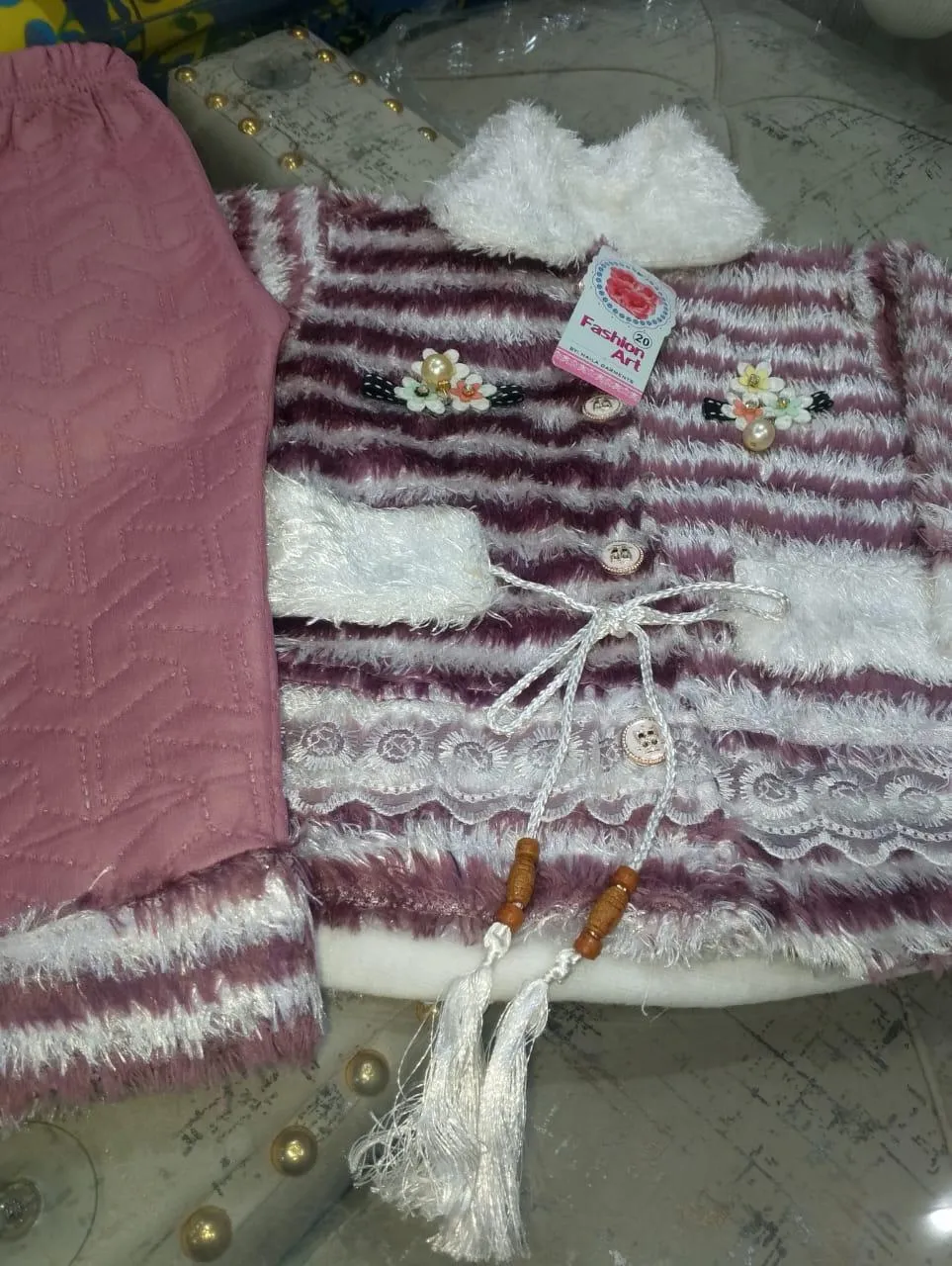 2 Pcs Girl's Fleece Textured Shirt & Trouser Suit – Premium Winter Outfit for Girls