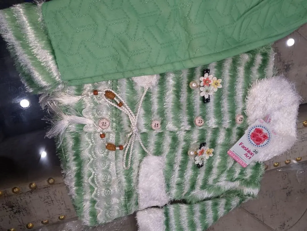 2 Pcs Girl's Fleece Textured Shirt & Trouser Suit – Premium Winter Outfit for Girls