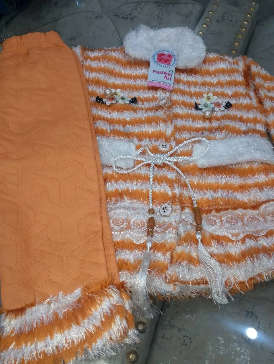 2 Pcs Girl's Fleece Textured Shirt & Trouser Suit – Premium Winter Outfit for Girls