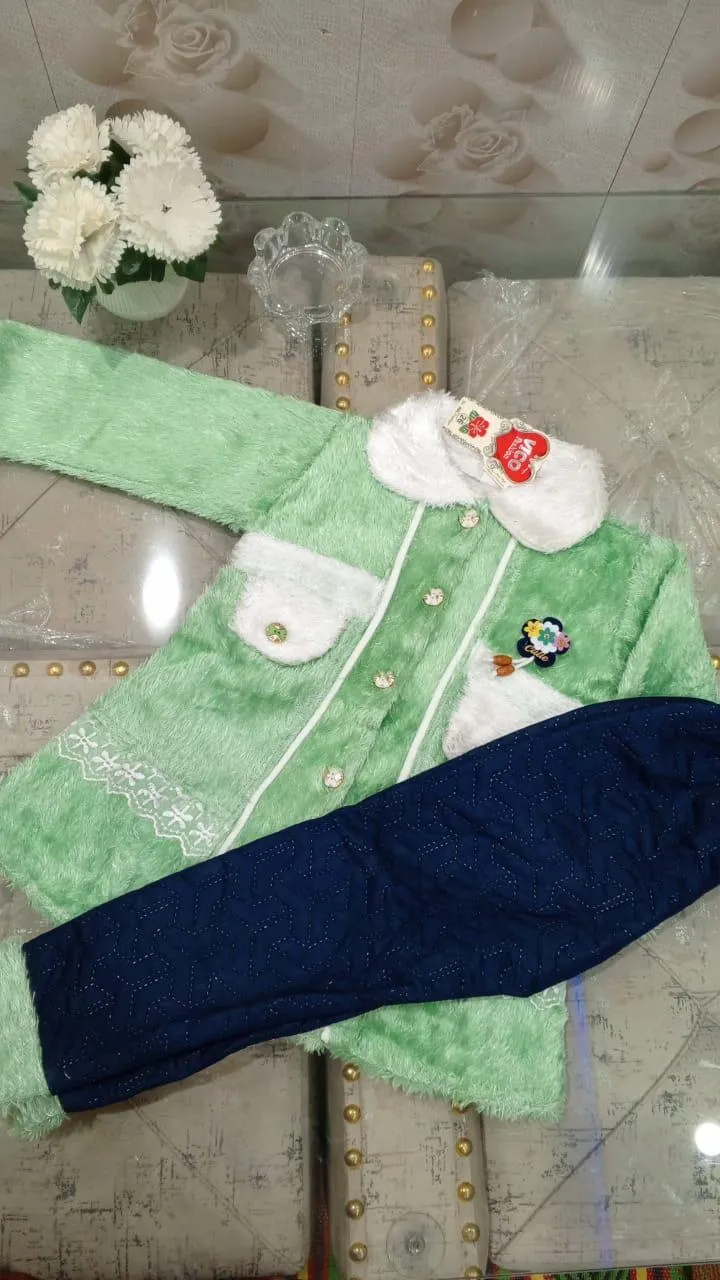 2 Pcs Girl's Fleece Textured Shirt & Trouser Suit – Premium Winter Outfit for Girls