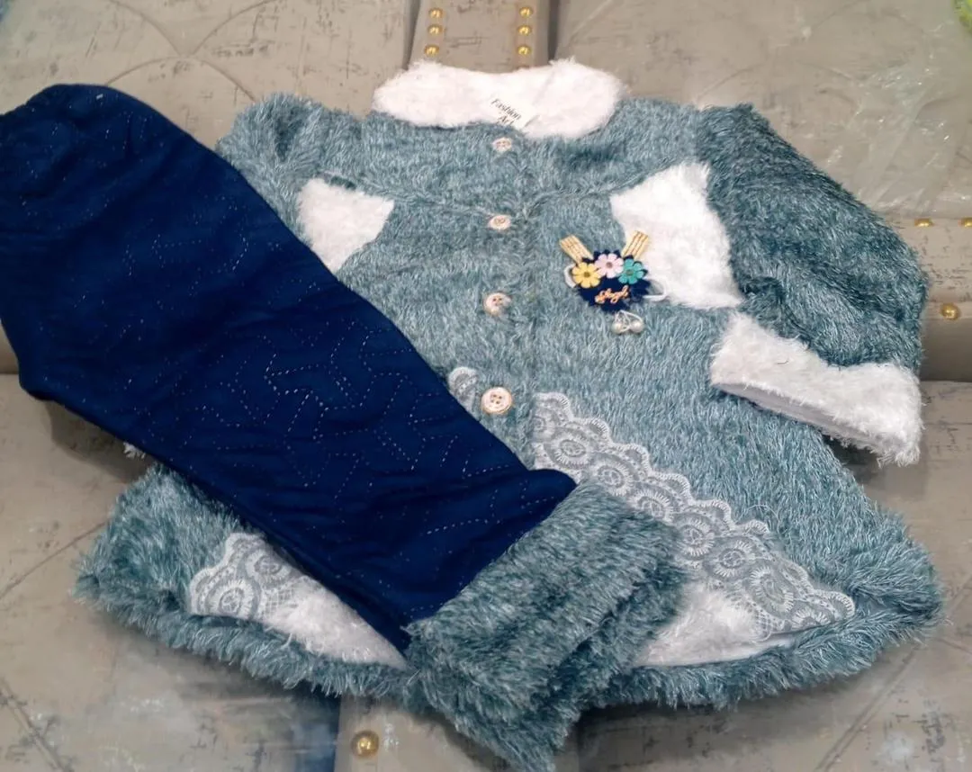 2 Pcs Girl's Fleece Textured Shirt & Trouser Suit – Premium Winter Outfit for Girls