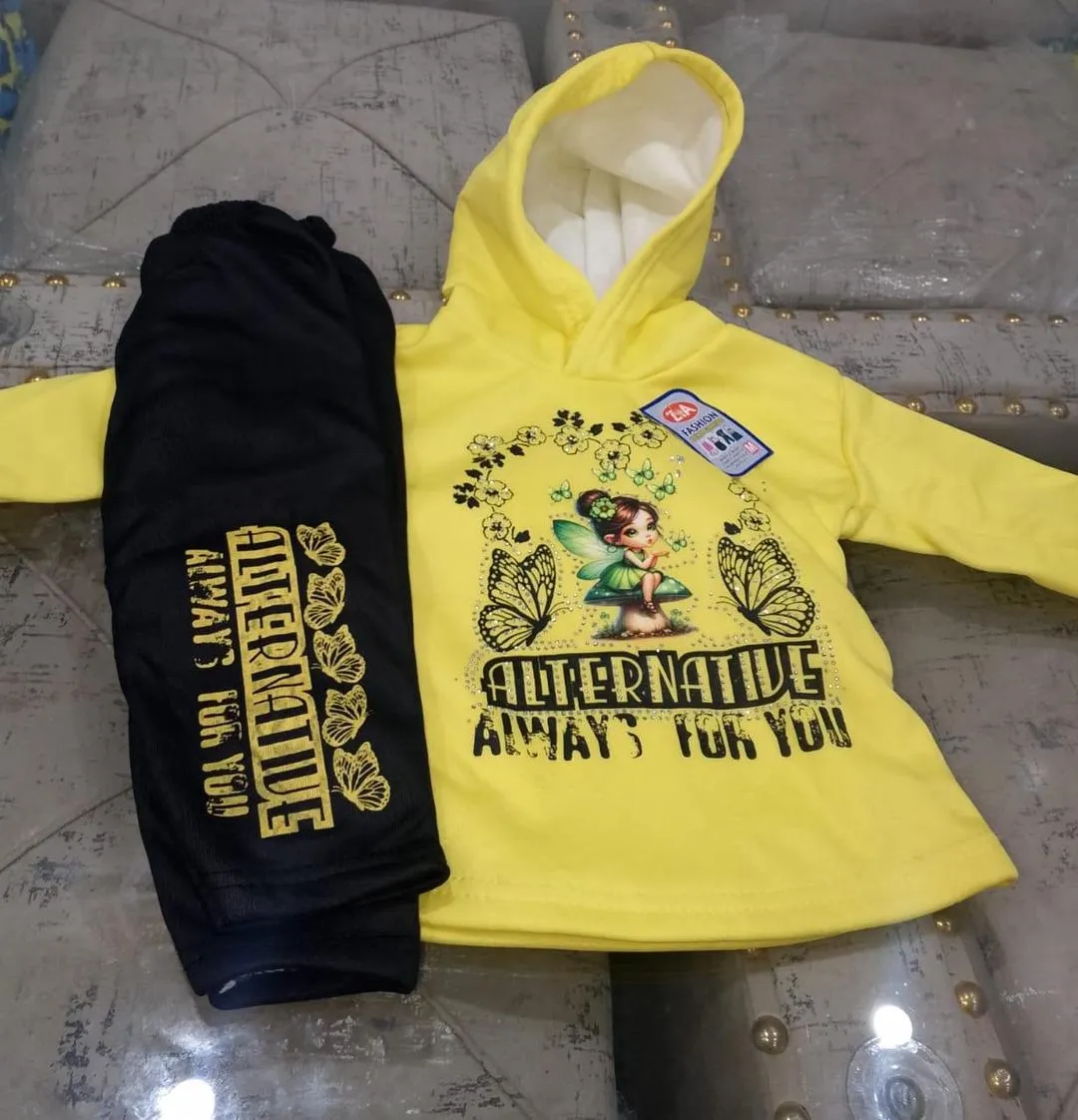 2 Pcs Girl's Fleece Printed Shirt And Trouser Suit