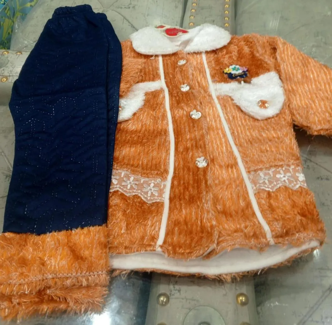 2 Pcs Girl's Fleece Textured Shirt & Trouser Suit – Premium Winter Outfit for Girls