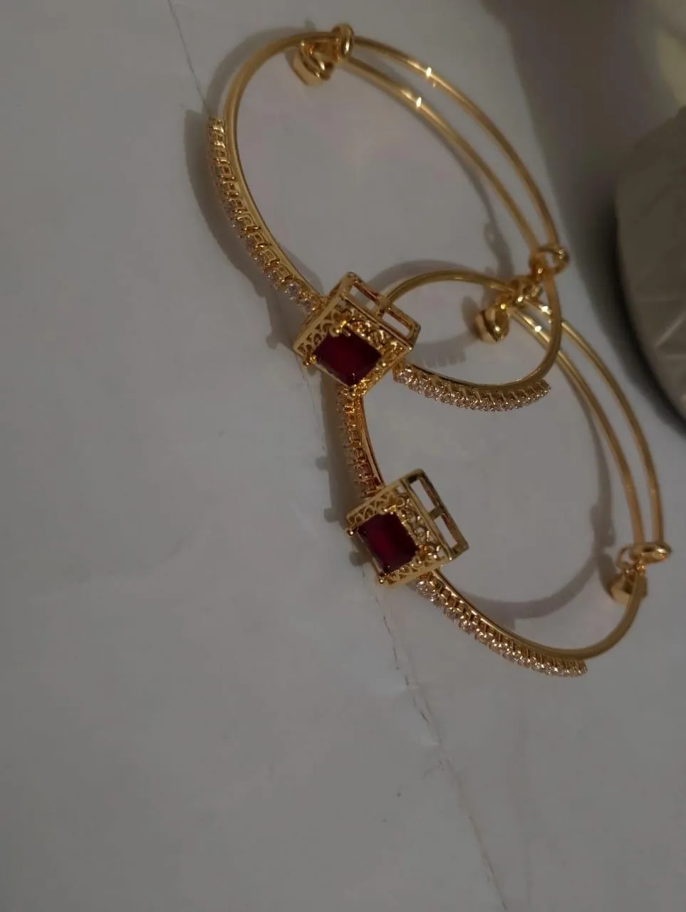 2 Pcs Gold Plated Artificial Stones Kara Bracelet