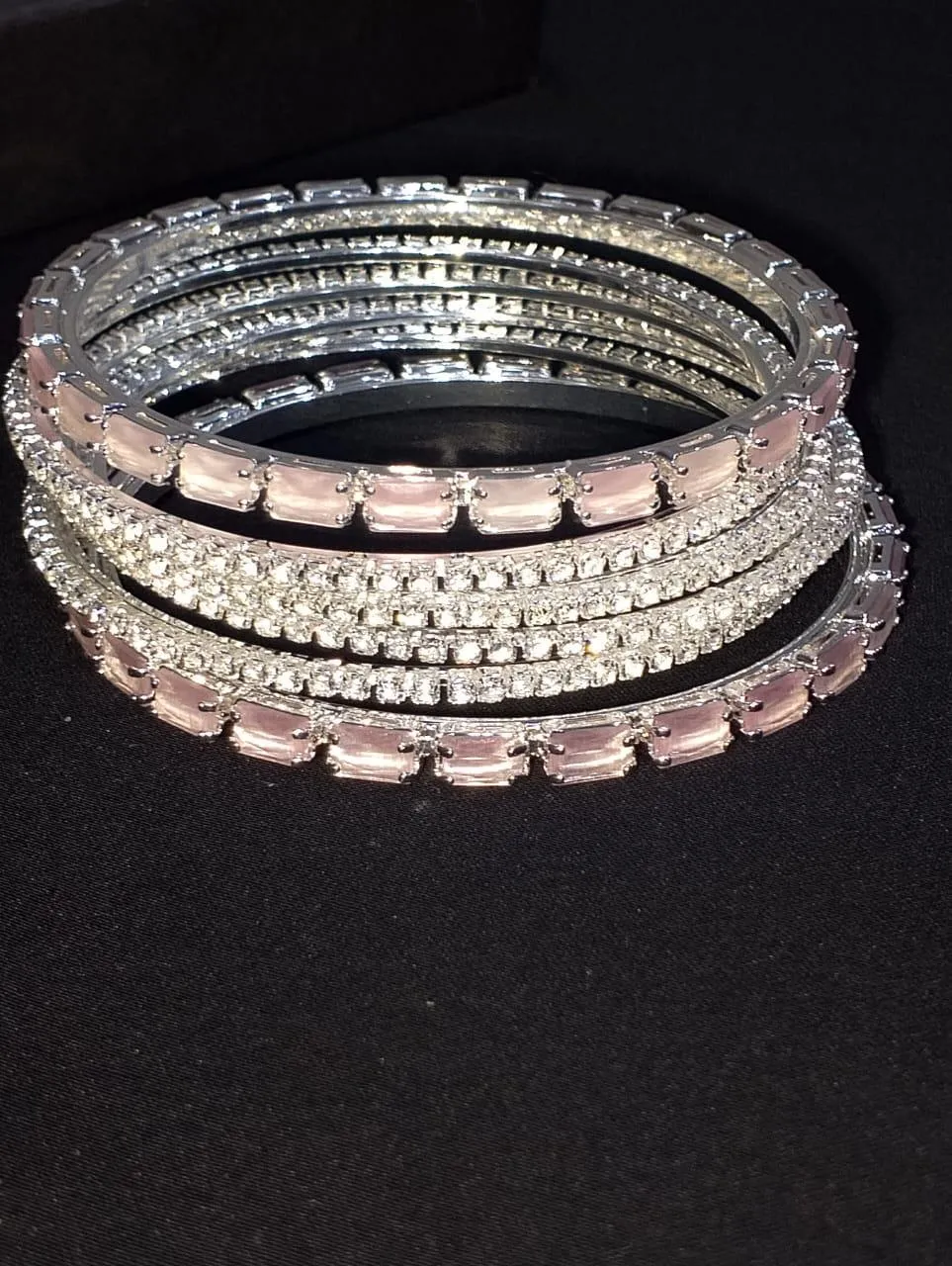 Set of 6 Gold-Plated Bangles with Pink & Clear Crystal Stones for Women