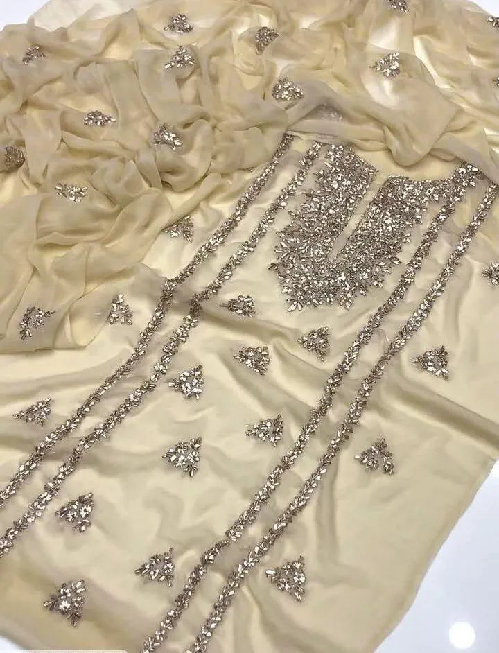 2 Pcs Women's Unstitched Hand Work Suit