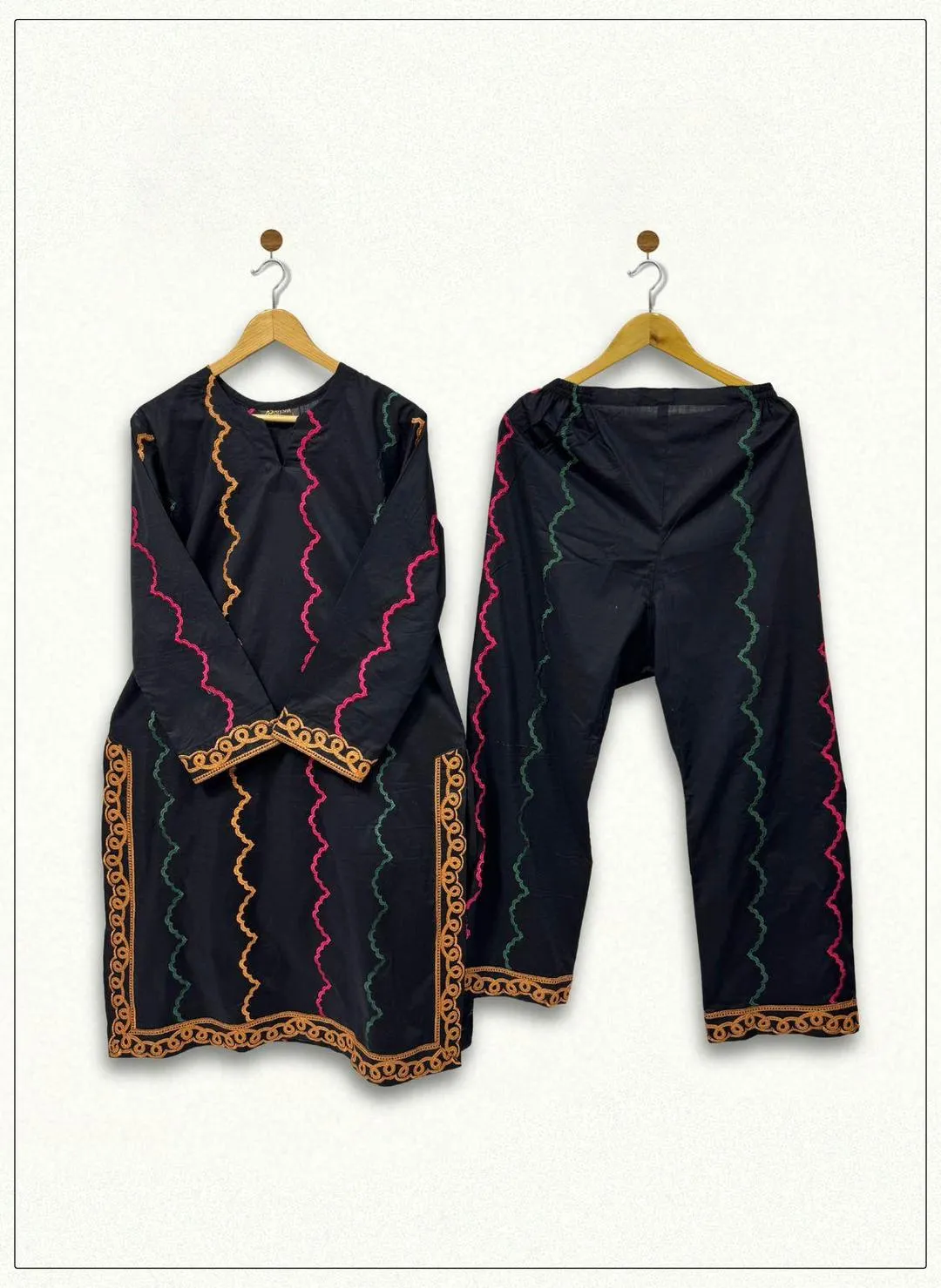 2 Pcs Women's Stitched Linen Embroidered Shirt And Trouser