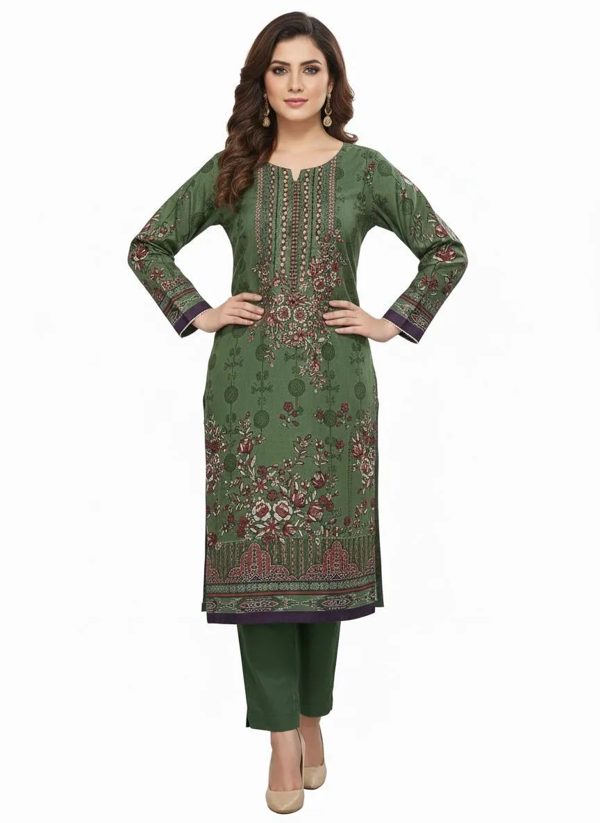 2 Pcs Women's Stitched Pashmina Digital Print Shirt And Trouser