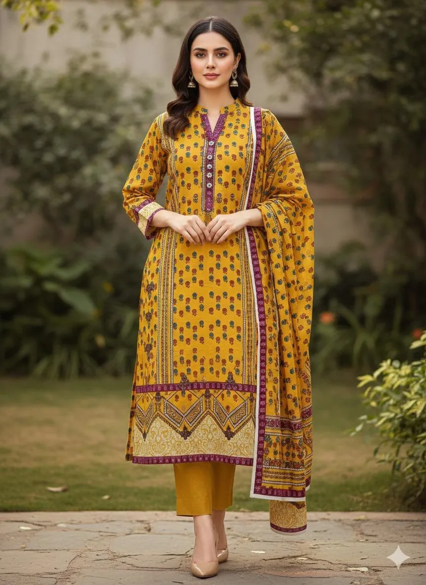 3 Pcs Women's Unstitched Printed Suit