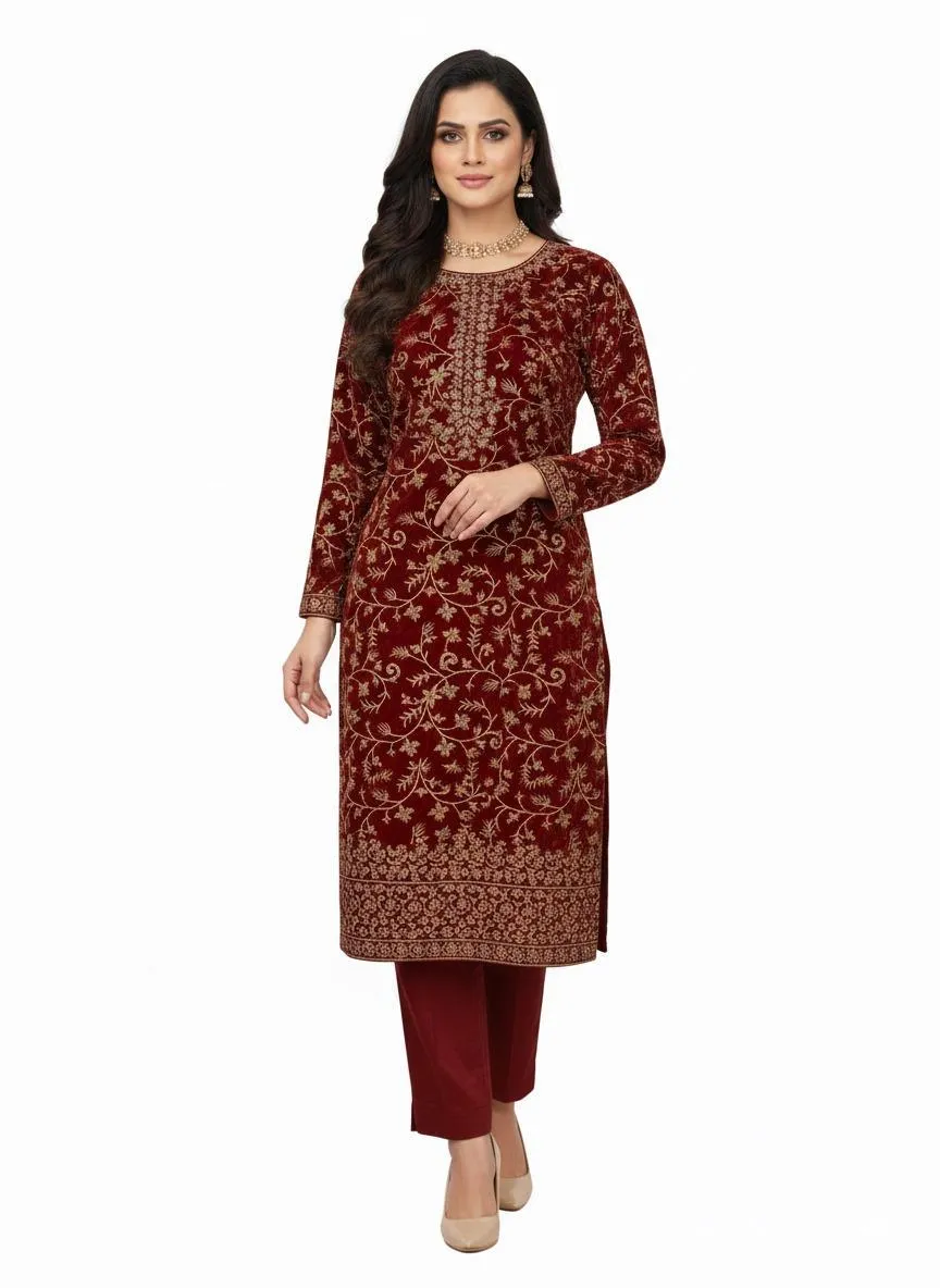 2 Pcs Women's Unstitched Zari Tilla Embroidered Suit