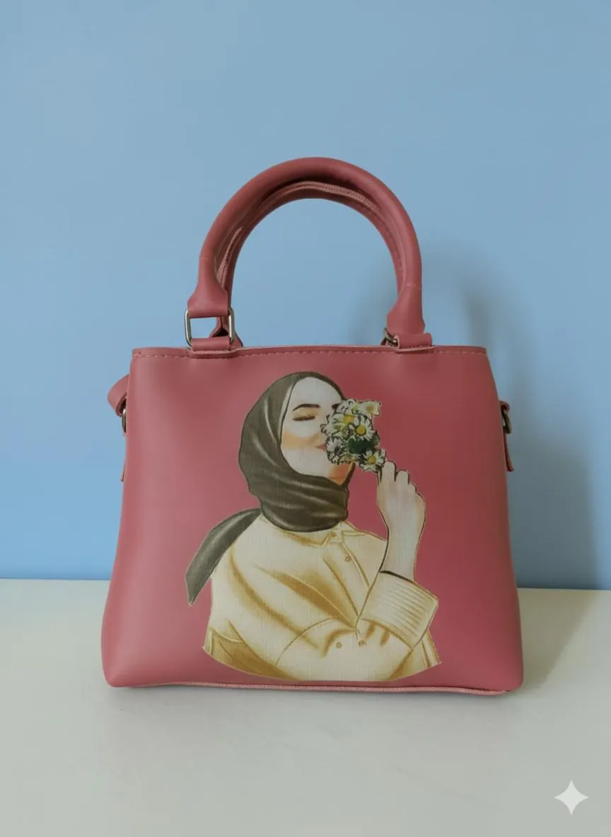 Chic Girl's Pink PU Leather Printed Hand Bag - 1 Pc