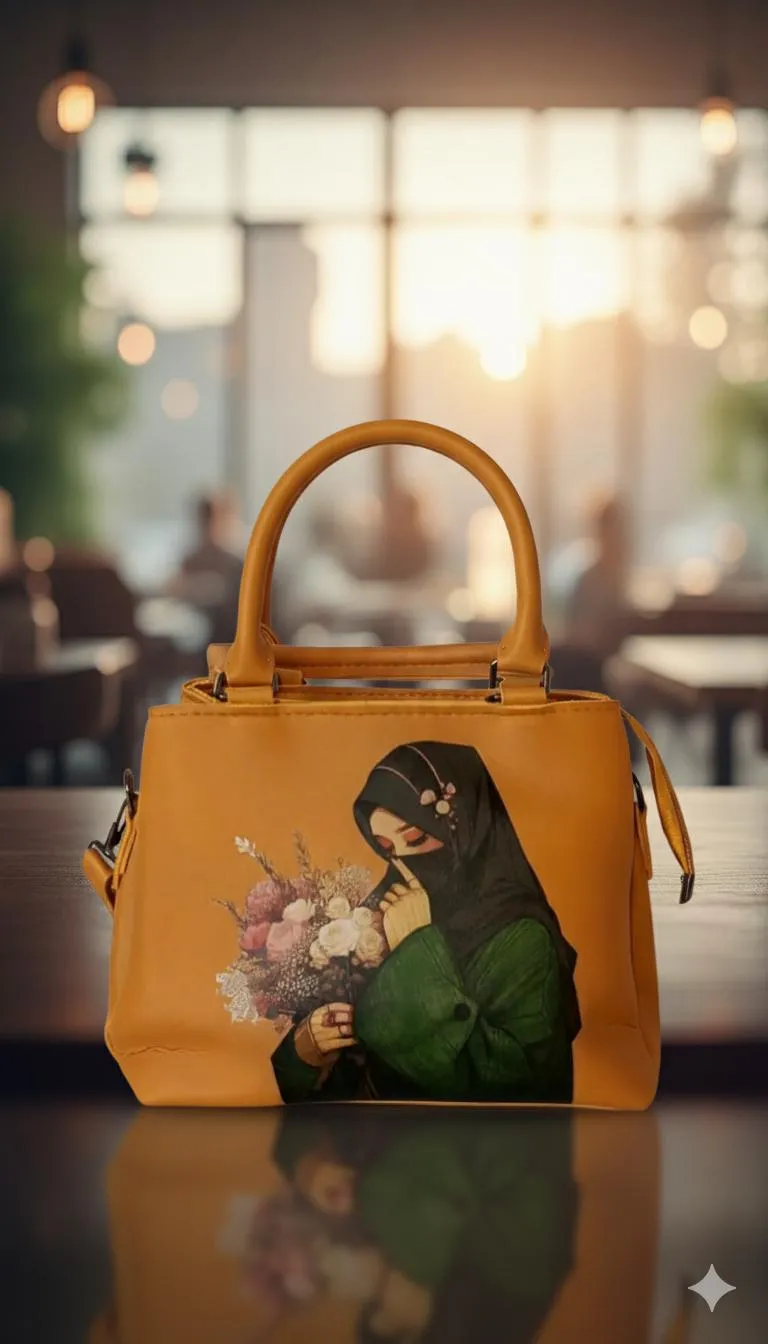 Charming Girl's Yellow PU Leather Printed Hand Bag - 1 Pc