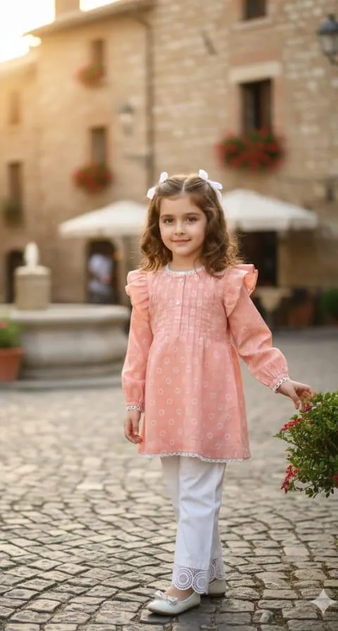 2 Pcs Stitched Girl's Cotton Printed Kurta And Trouser