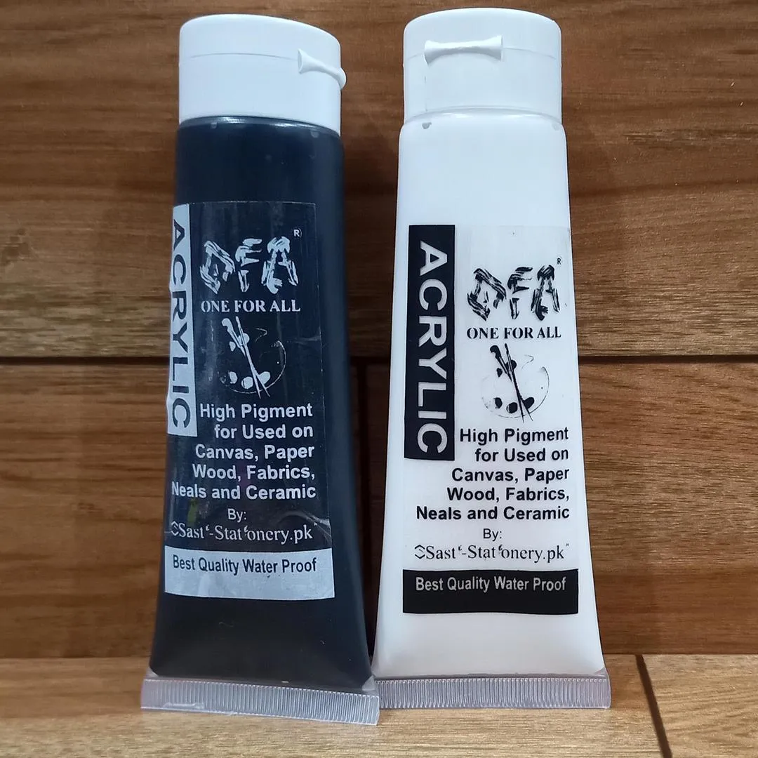 Pack of 2 Black & White Acrylic Paint Tubes 75ml - Big Size Tubes Best for Artist, Student & Painter Art# M247-Acry-Pkt of 2 B&W-0002