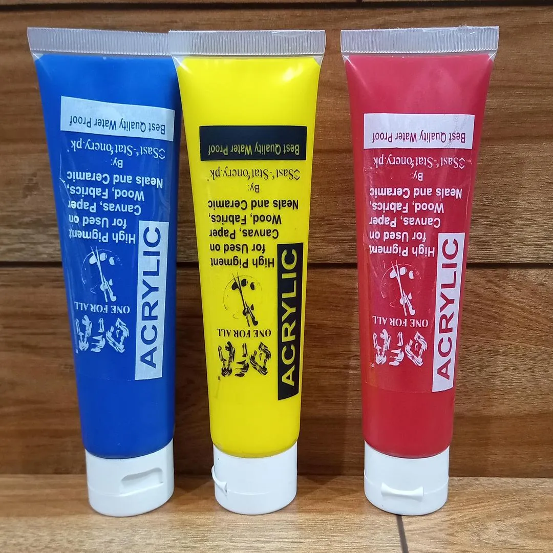Pack of 3 Primary Color - Red, Blue & Yellow Acrylic Paint Tubes 75ml - Big Size Tube Best for Artist, Student & Painter Art# M247-Acry-Pkt of 3 R,B&Y-0004