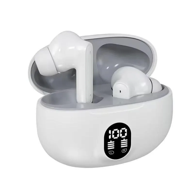 Wireless Earbuds with LED Display - High-Quality True Stereo Headphones White
