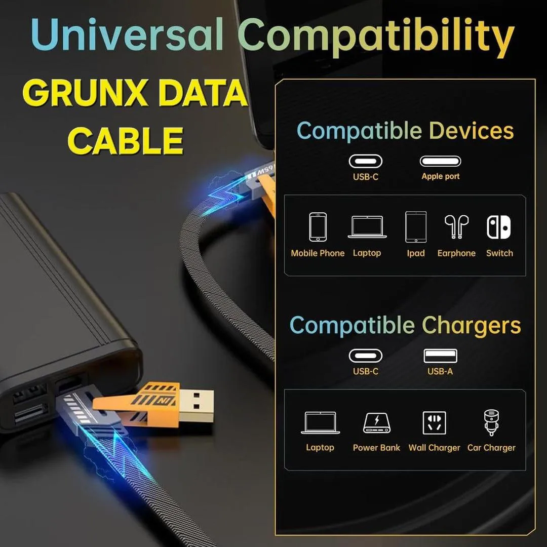 4 In 1 Black Copper Core Charging Cable - 1 Pcs