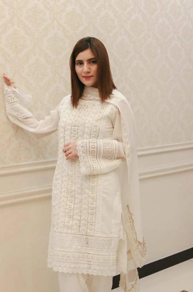 Chikankari Embroidered Suit Set - 3 Pcs in White