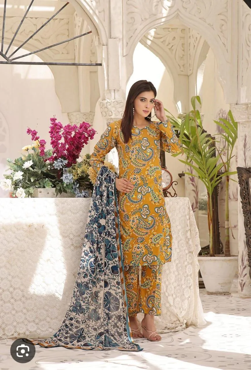 3 Pcs Women's Unstitched Printed Suit