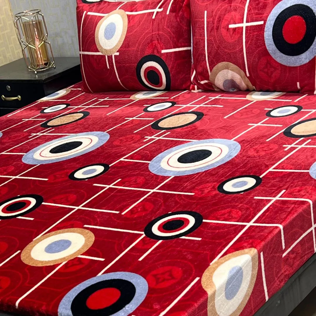 3 Pcs Fleece Printed Double Bedsheet