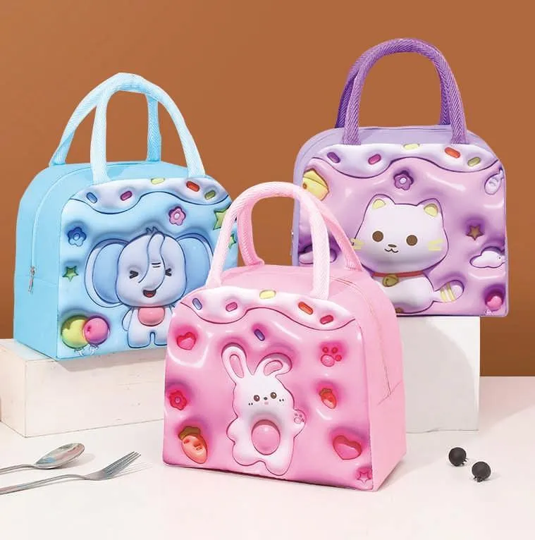 3D Cartoon Thermal Lunch Bag for Kids. Large Capacity Insulated Bento Box, Cute Foil Lining Lunch Bag for School, Picnic & Travel