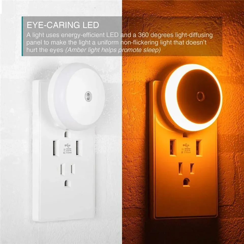 LED Night Light LED Round White Night Light Dusk To Dawn Sensor Smart Wall Lamp For Bathroom Bedroom Home Kitchen Corridor Energy Saving EU Plug