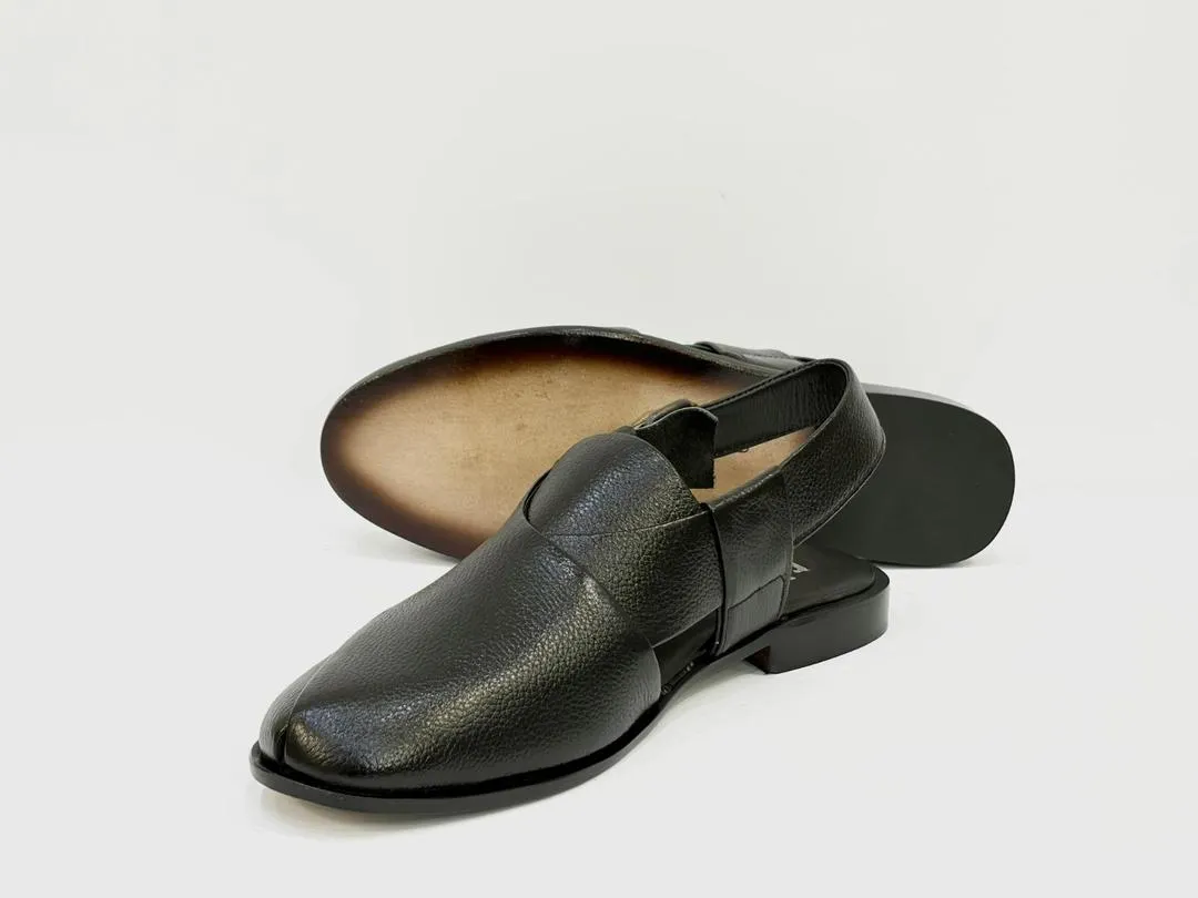Men's Leather Textured Peshawari Chappal