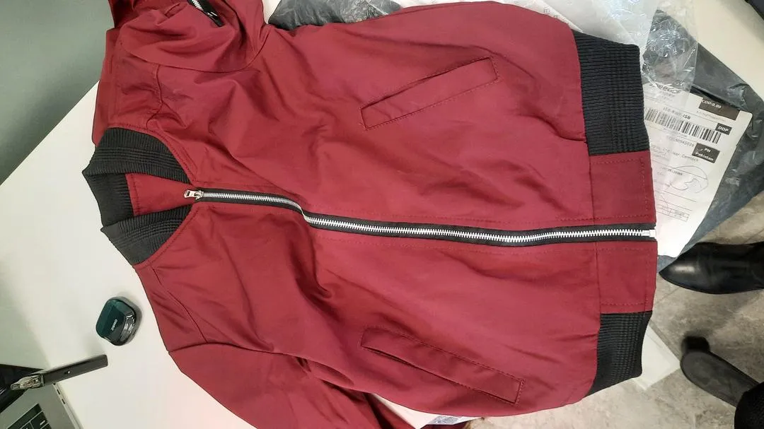Men's Red Bomber Jacket Polyester Collared Casual Wear