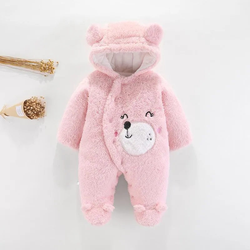 Adorable Pink Cotton Printed Hooded Onesie for Baby Girls - 1 Pc