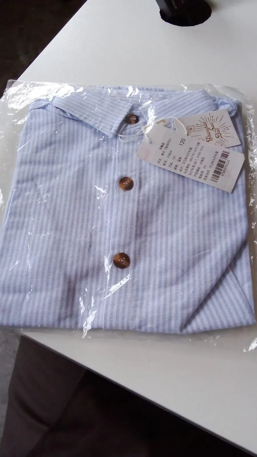 Boys Striped Cotton Shirt Blue 3-4Yrs