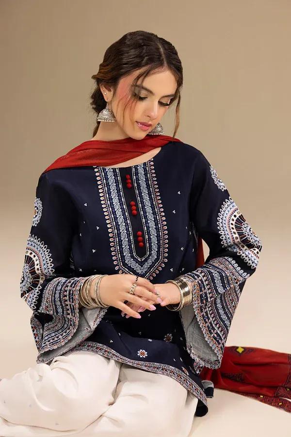 3 Pcs Women's Unstitched Embroidered Suit