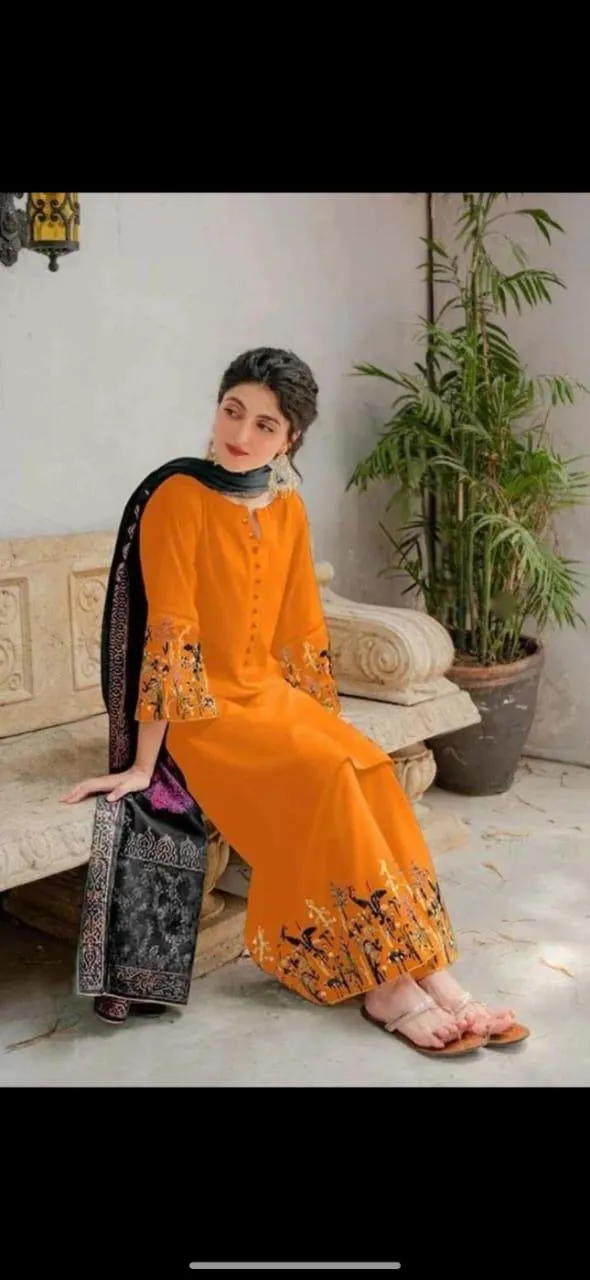 3 Pcs Women's Unstitched Embroidered Suit