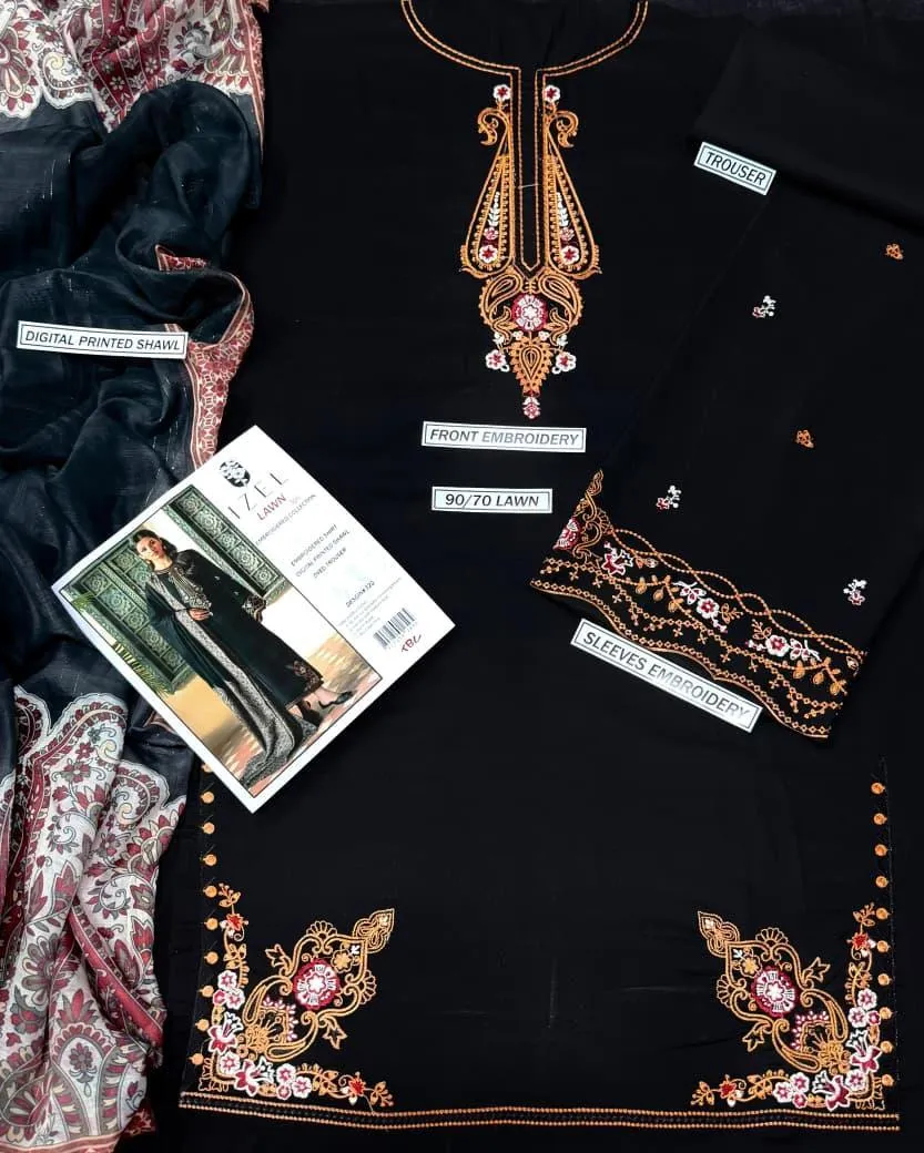 Black Embroidered 3-Piece Lawn Suit for Eid & Weddings