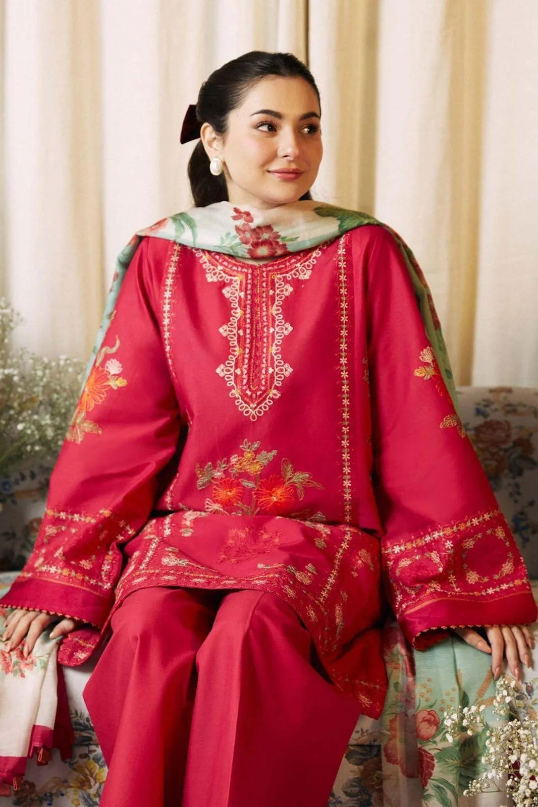 Pink Embroidered 3-Piece Lawn Suit for Women