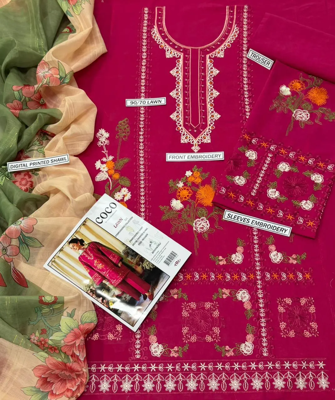 Pink Embroidered 3-Piece Lawn Suit for Women