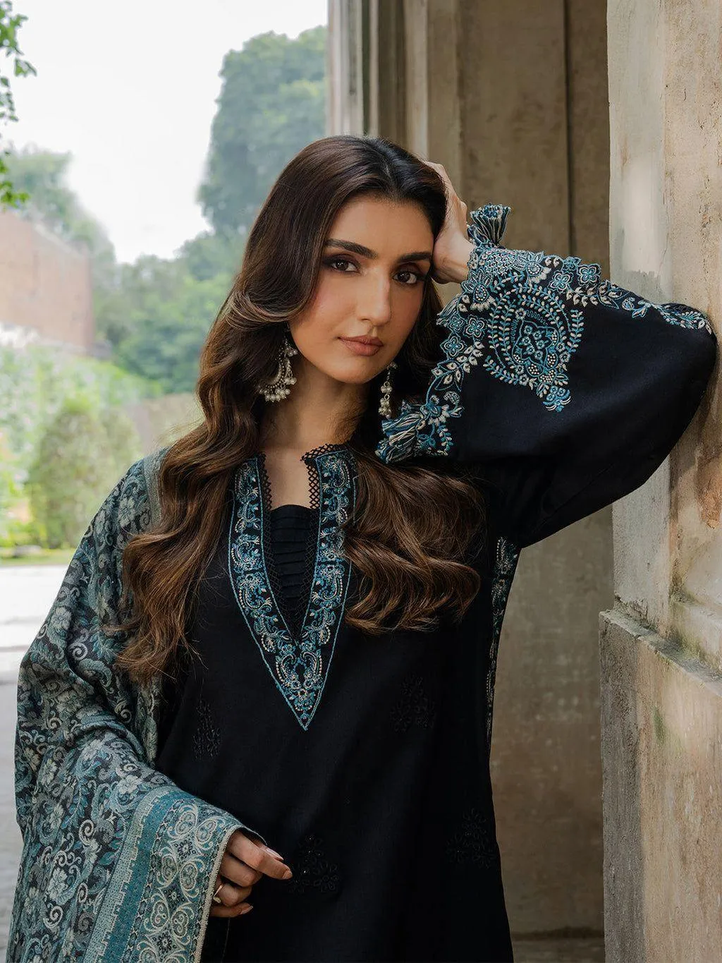 Black Embroidered 3-Piece Lawn Suit with Digital Print Dupatta