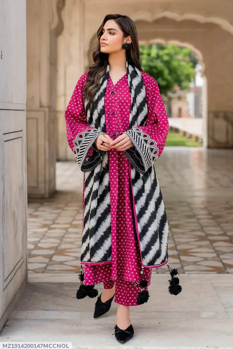 Pink Swiss Lawn 3-Piece Kurta Set for Women