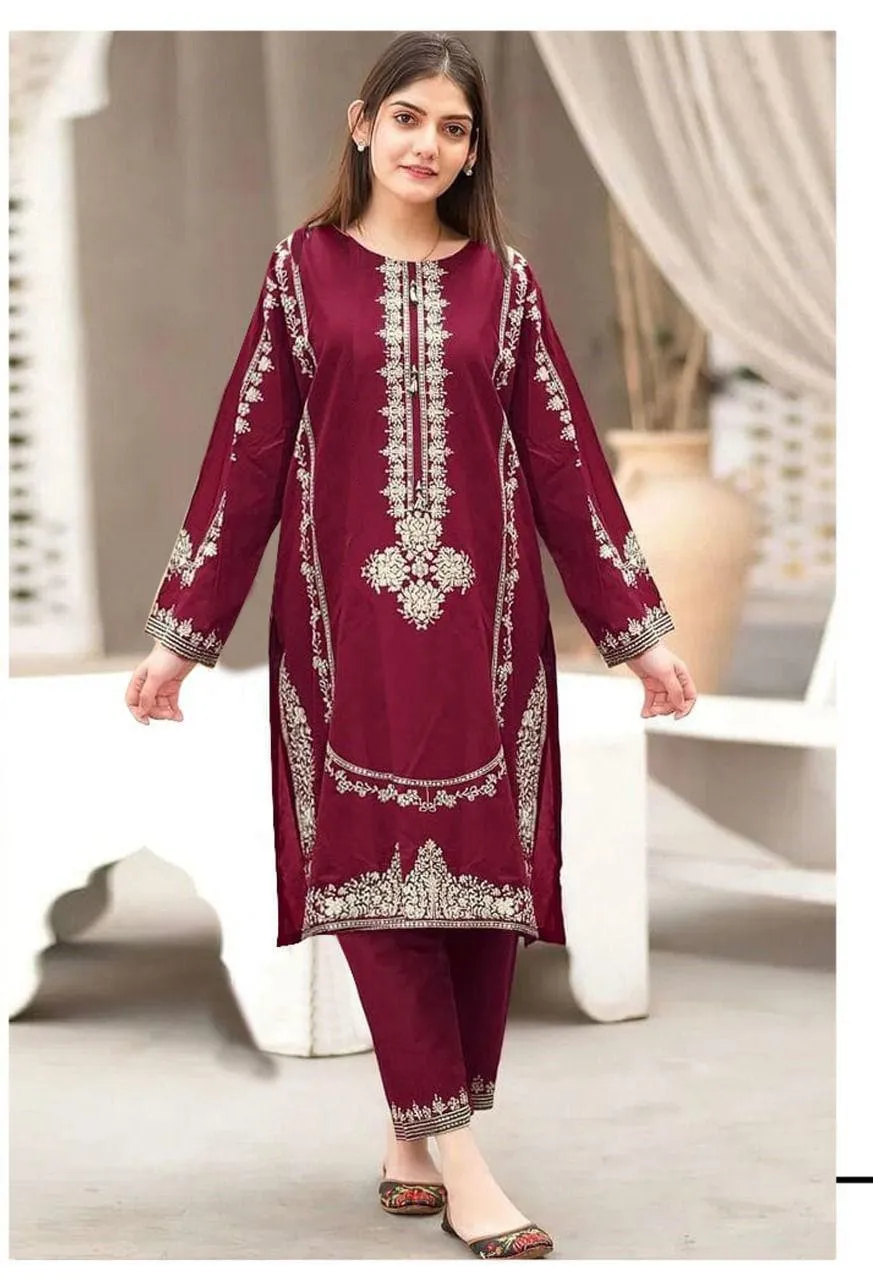2 Pcs Women's Unstitched Embroidered Suit