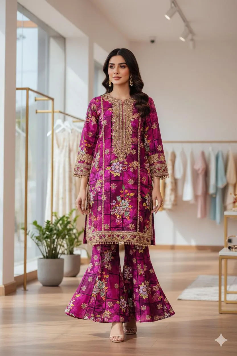 2 Pcs Women's Unstitched Printed Suit