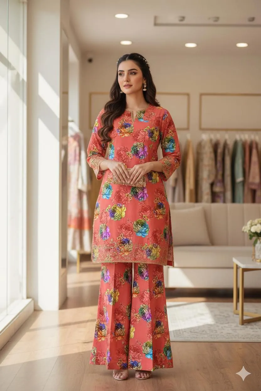 2 Pcs Women's Unstitched Printed Suit