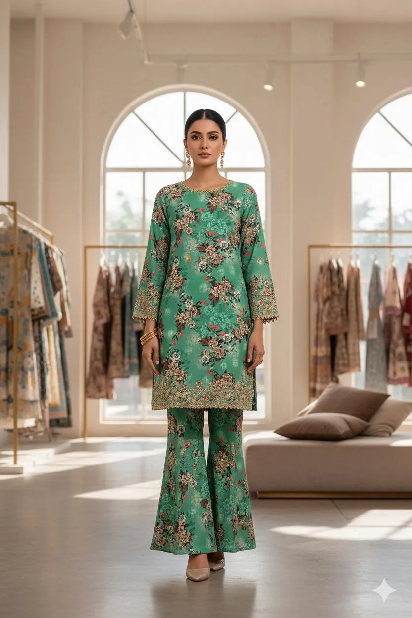 2 Pcs Women's Unstitched Printed Suit