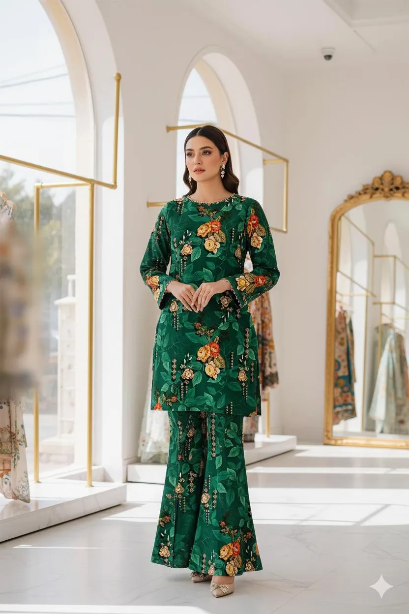 2 Pcs Women's Unstitched Printed Suit