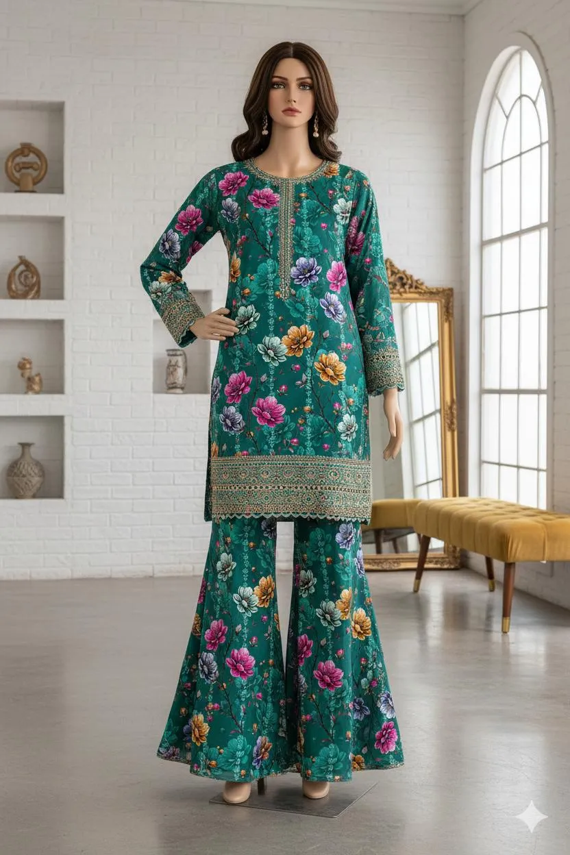 2 Pcs Women's Unstitched Printed Suit