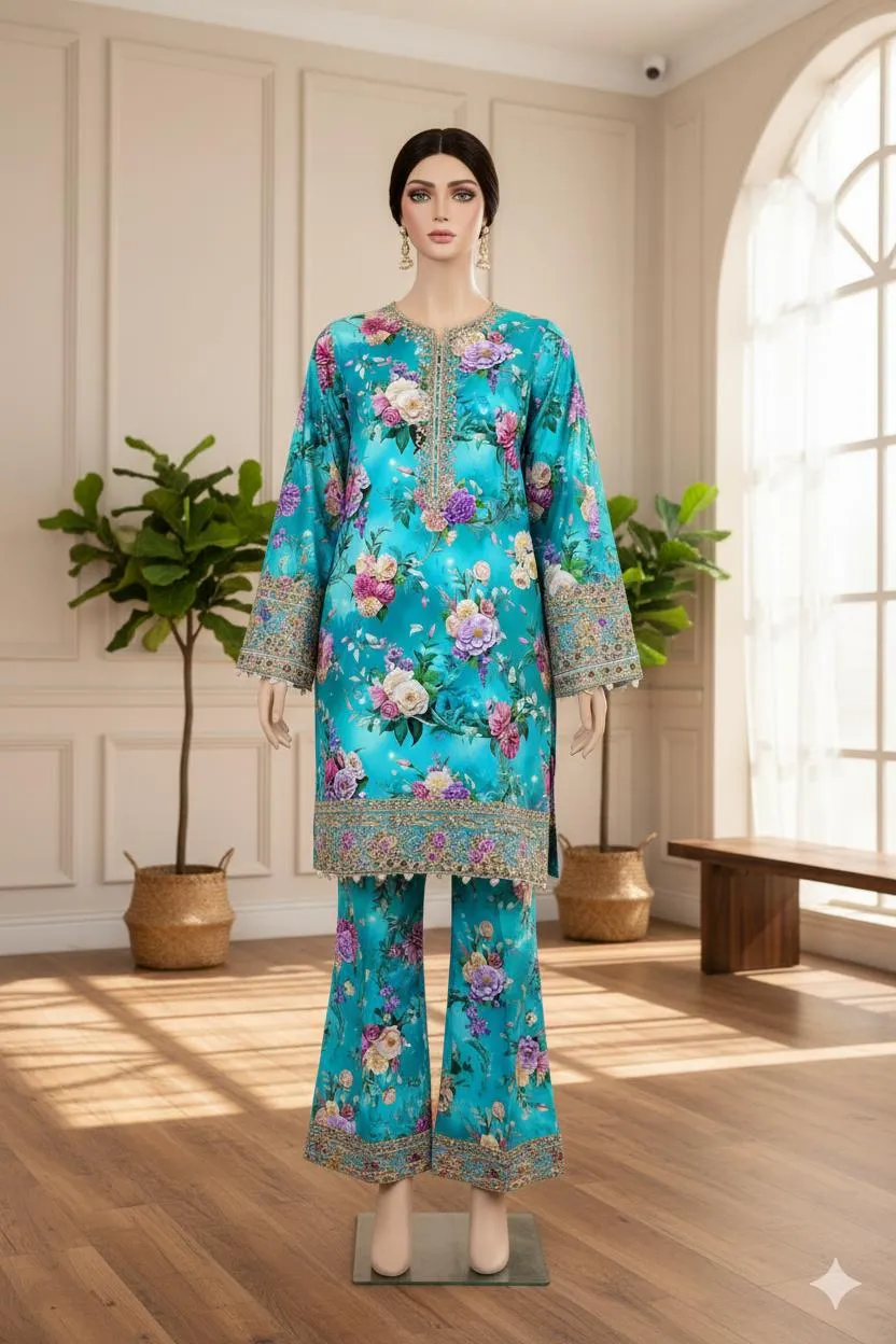 2 Pcs Women's Unstitched Printed Suit