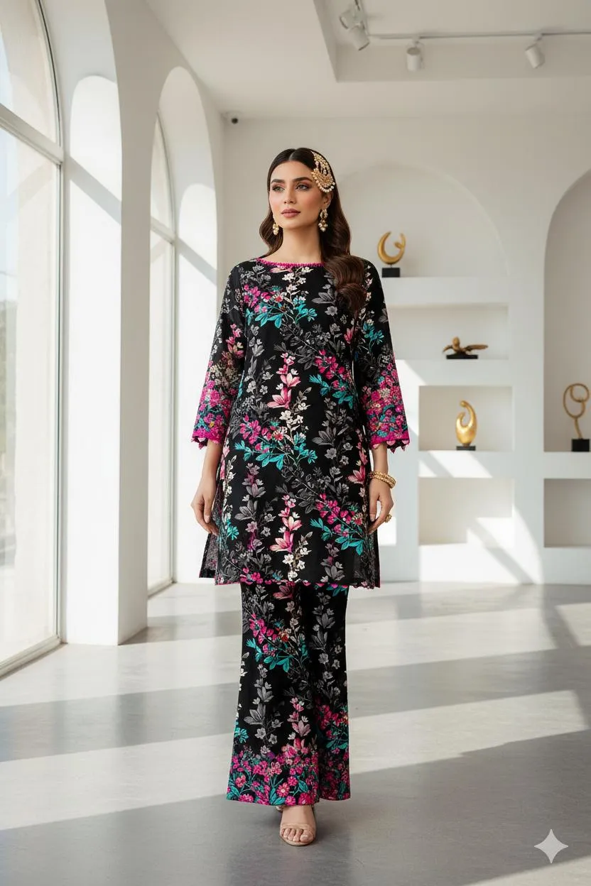 2 Pcs Women's Unstitched Printed Suit